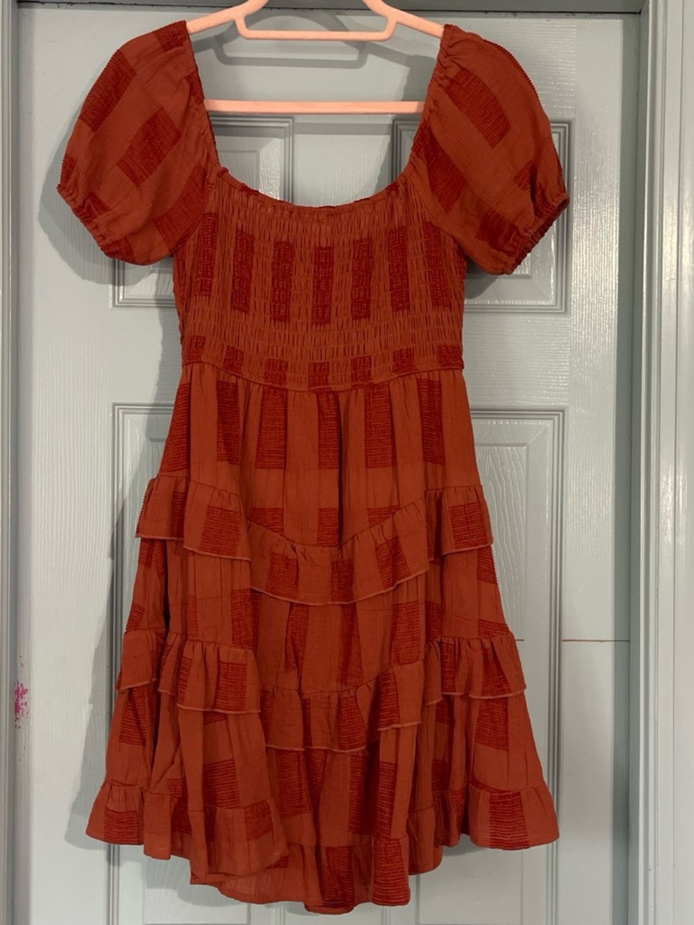 Altar'd State Rust Red Puff Sleeve Mini Dress
